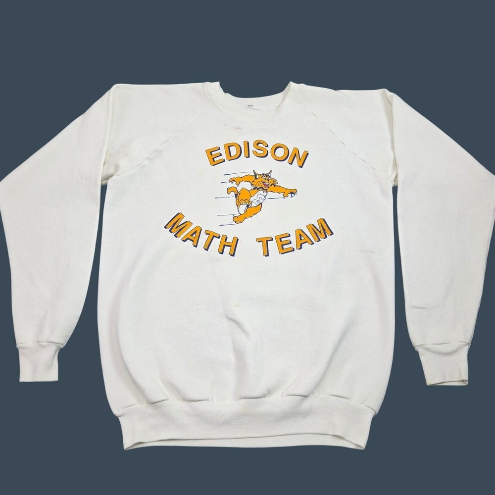 Vintage Edison Math Team Sweatshirt XL White Crewneck Academia 80s High School